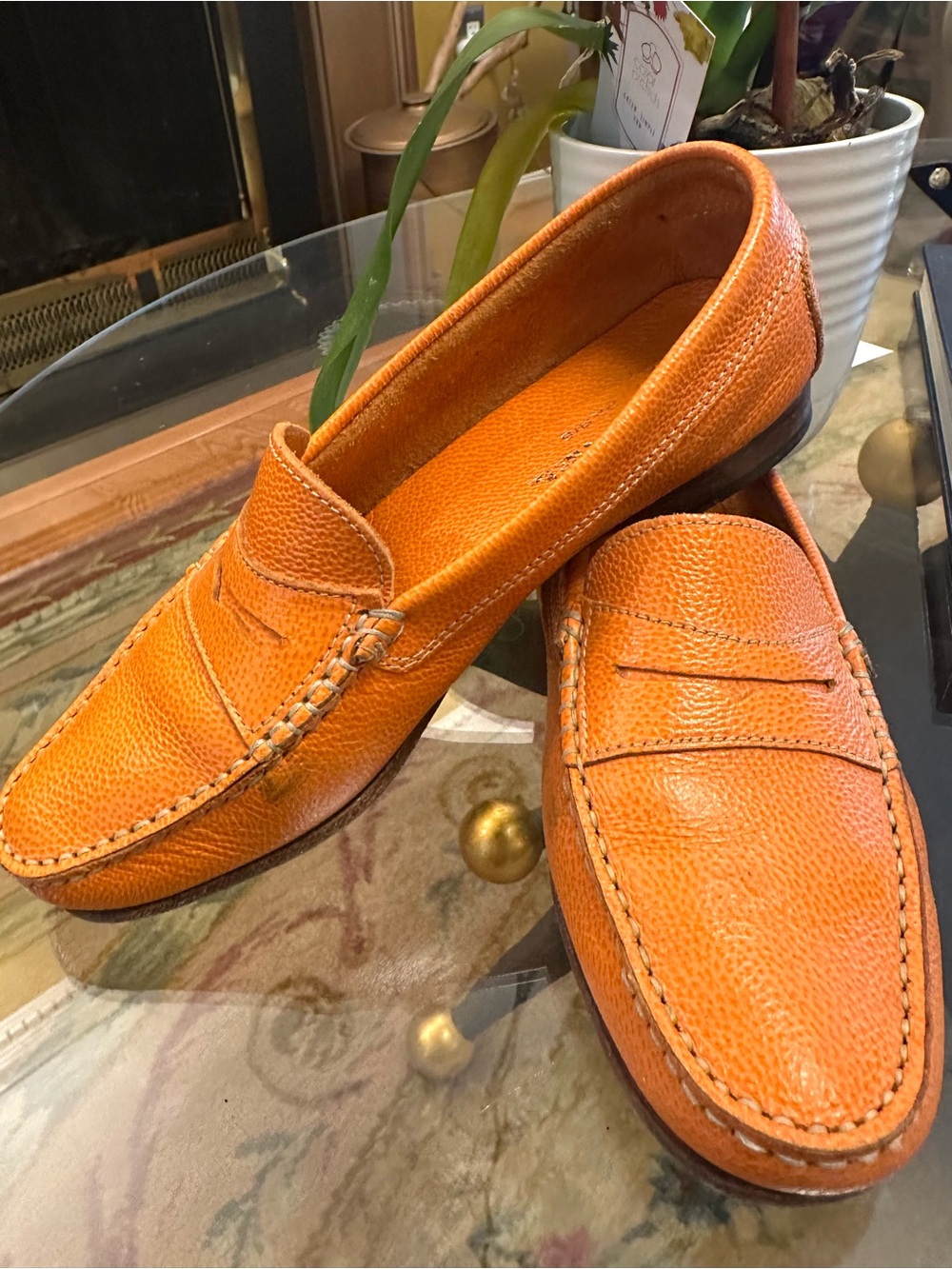 Carel Paris Vintage Pebbled Leather Penny Loafers Driving Moccasins Sz 39 Orange